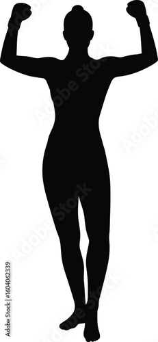 Silhouette of a strong woman flexing her muscles symbolizing fitness strength and empowerment on a white background