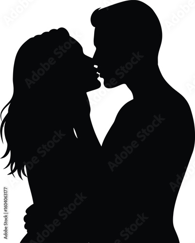 Silhouette of a Couple Embracing and Kissing in a Romantic and Loving Moment