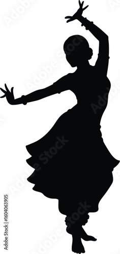 Silhouette of a graceful Indian classical dancer in a flowing pose