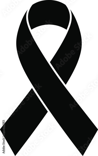 Simple Black Ribbon Illustration on White Background for Mourning Awareness and Support