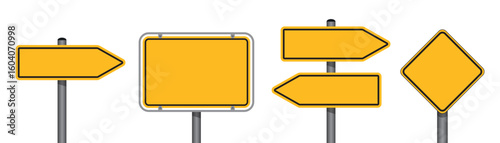 set of blank yellow traffic signs isolated vector illustration