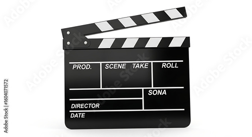 Classic black and white film clapperboard isolated on a white background