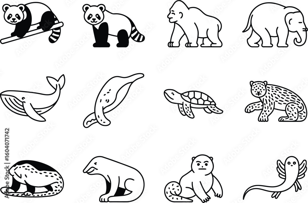 Obraz premium Collection of hand drawn animal illustrations in black and white