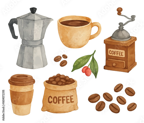 watercolor freshly brewed coffee bundle