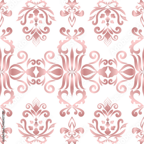 Classic Damask seamless pattern, Vintage design, element old style, Rose gold floral ornament, Luxury Ornamental lace tracery, Traditional background, Vector Illustration for Elegant Textile Design