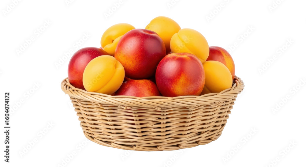 Nectarines and apricots in wicker basket isolated PNG with Transparent Background Nectarines and apricots in wicker basket isolated PNG with Transparent Background