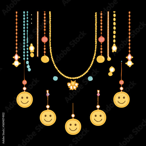 Dangling Smiley Face Charm Necklace Set