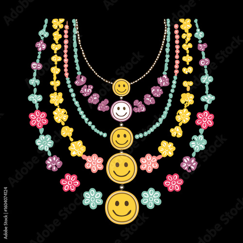 Multi Layered Smiley Face Necklace Set