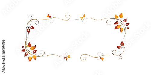 Autumn floral rectangular frame with curl details