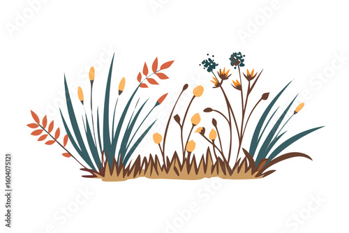 Dry autumn grass with sparse leaves and stems