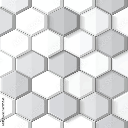 Modern 3D geometric pattern of embossed white and grey hexagonal tiles creating a textured, abstract mosaic background.