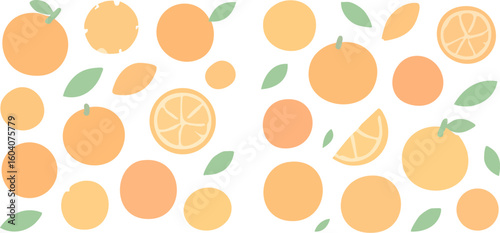 Cute seamless pattern with orange fruits and leaves on a white background.