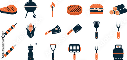 BBQ barbecue and grill related editable stroke outline icons set isolated on white background flat vector illustration