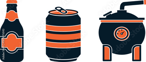 Beer can, bottle and brewery editable stroke outline icons set isolated on white background flat vector illustration.