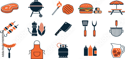 BBQ barbecue and grill related editable stroke outline icons set isolated on white background flat vector illustration.