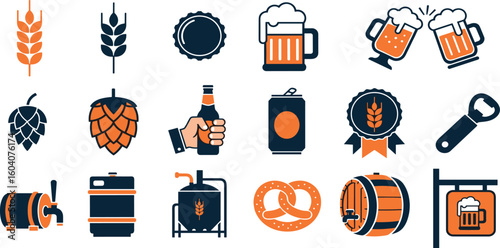 Beer glass, drink pub and brewery editable stroke outline icons set isolated on white background flat vector illustration
