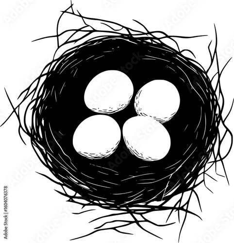 Bird eggs in nest black silhouette vector