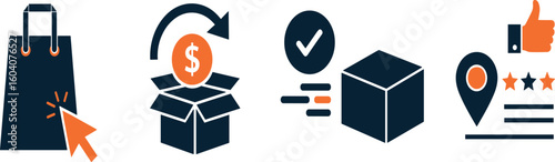 Click and collect editable stroke outline icons set isolated on white background flat vector illustration.