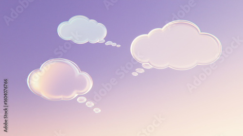 Abstract thought bubbles floating against a gradient sky, representing ideas and creativity.