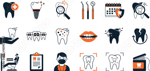 Dental care and stomatology editable stroke outline icons set isolated on white background flat vector illustration