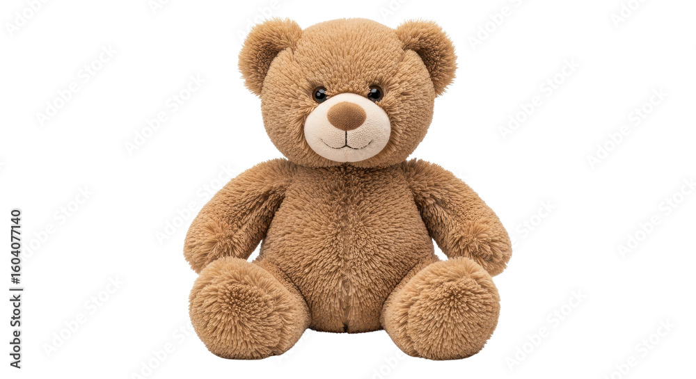 Obraz premium Brown teddy bear toy sitting isolated PNG with Transparent Background