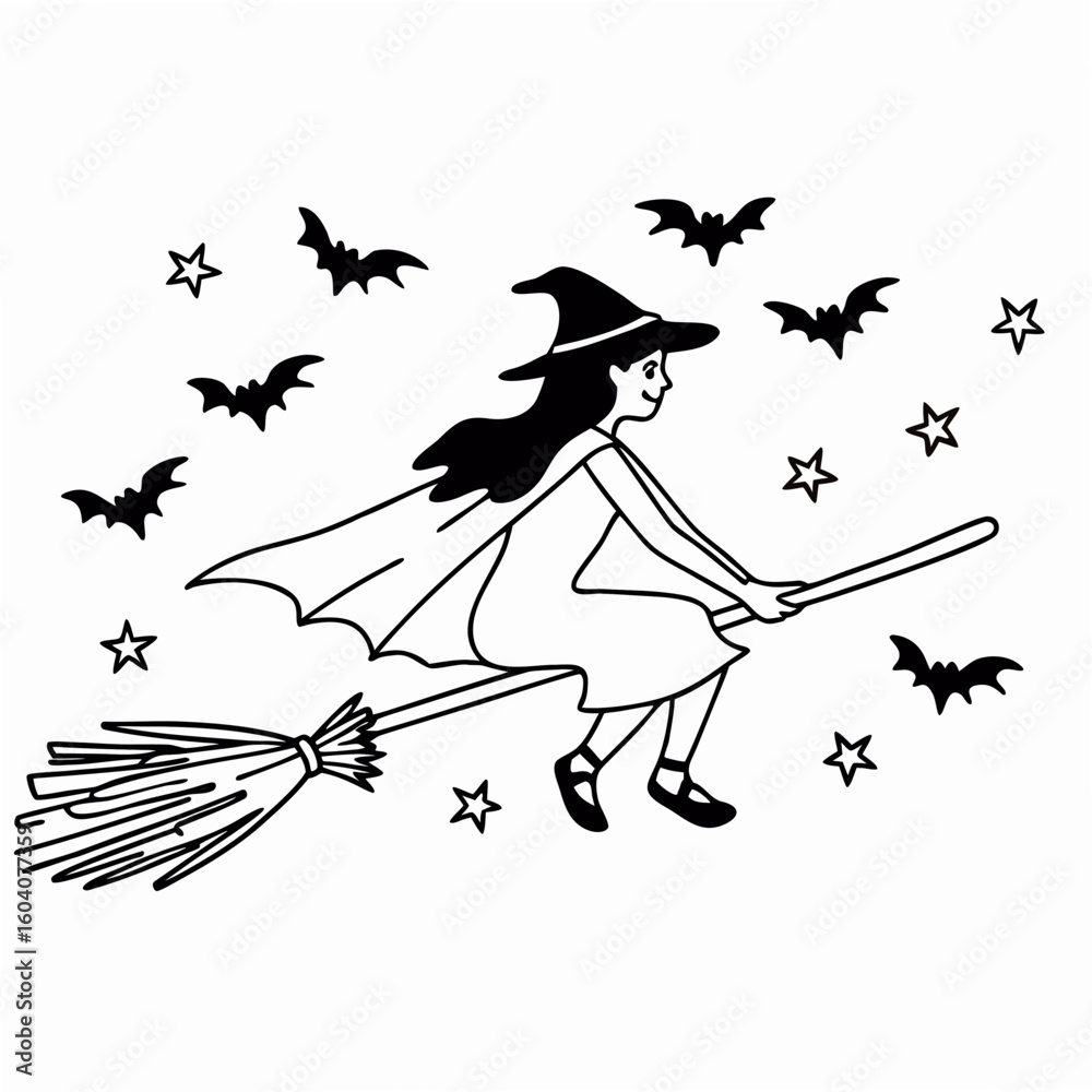Fototapeta premium Happy Halloween Witch Silhouette Vector 