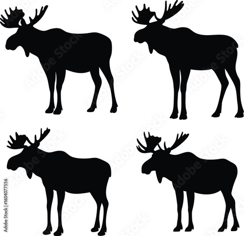 moose silhouettes, minimalist black and white, digital art, elegant simplistic style, high contrast, sharp shapes, vector graphic
