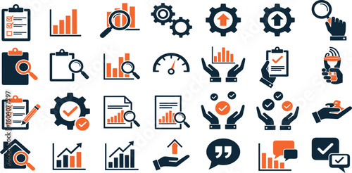 Evaluation and assess editable stroke outline icons set isolated on white background flat vector illustration.