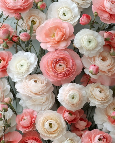 Soft Vibrant Closeup of Peach and Coral Ranunculus Flower Petals Layered in Delicate Floral Composition