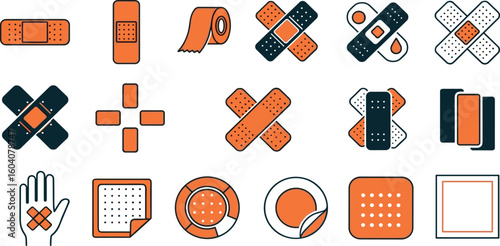 Medical patch and plaster editable stroke outline icons set isolated on white background flat vector illustration