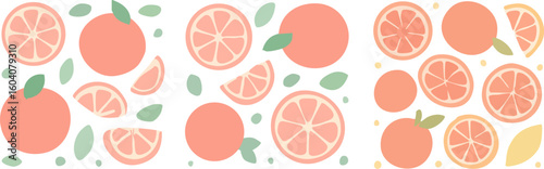 Fresh Pink Grapefruit Slices and Whole Fruits Pattern.