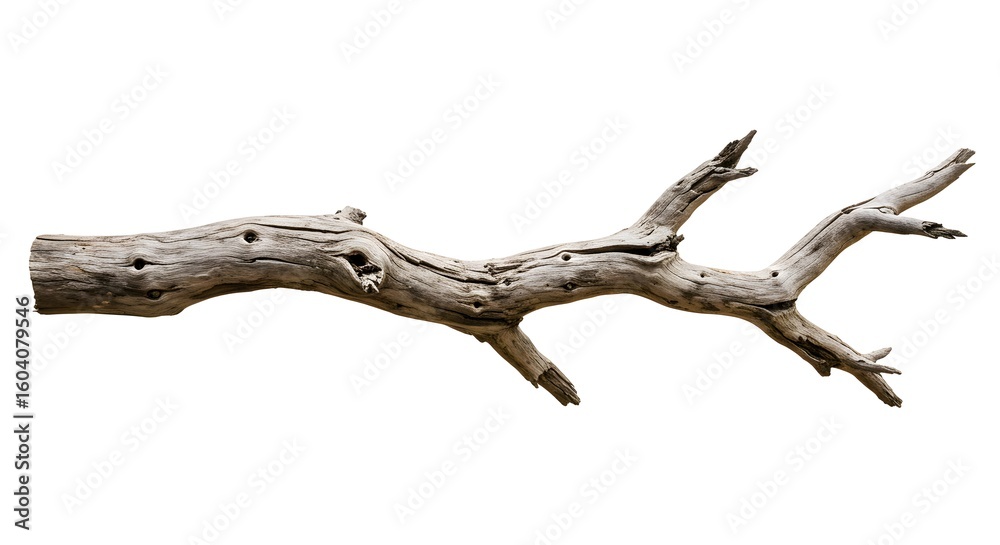 Fototapeta premium Isolated Dry Branch, Weathered Wood Texture