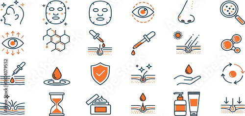 Skin care editable stroke outline icons set isolated on white background flat vector illustration