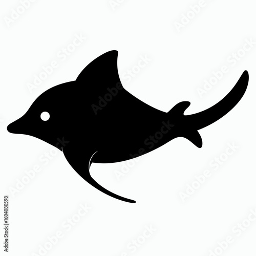 Black dolphin fish vector icon on white background.