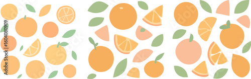 Minimalist Orange Citrus Fruit Pattern with Leaves.
