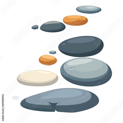 Winding Path of Smooth, Colorful, Illustrated Stepping Stones