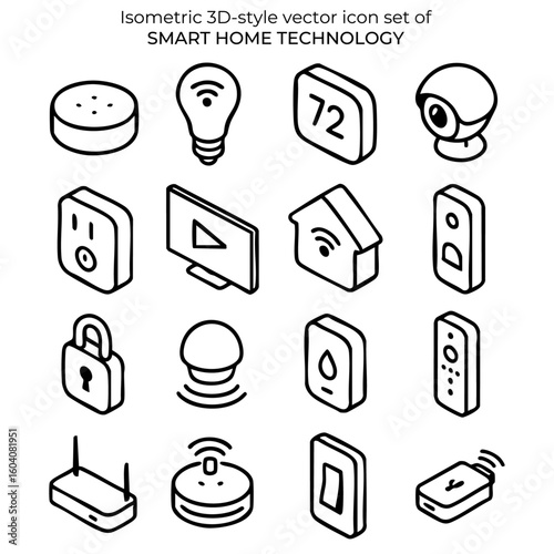 Isometric 3D vector icon set of smart home devices and automation technology