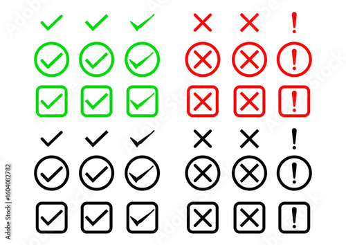 チェック・バツ・注意マークのアイコンセット / Check, Cross and Exclamation Mark Icon Set
