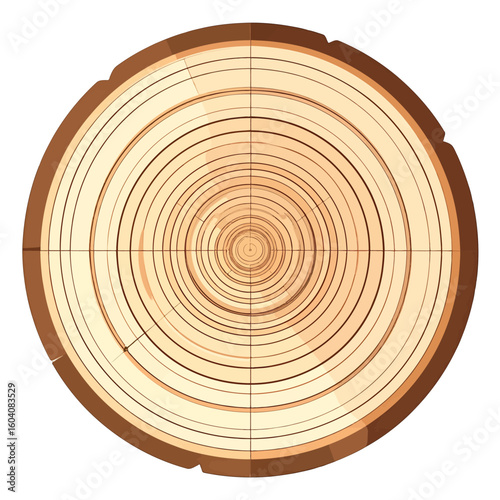 Circular wood log cross-section showing annual growth rings and dark brown tree bark.