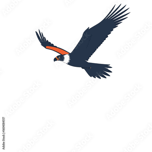 Stylized dark blue and orange eagle soaring with wings spread wide.