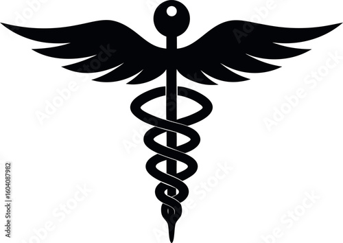caduceus silhouette vector, caduceus medical black symbol