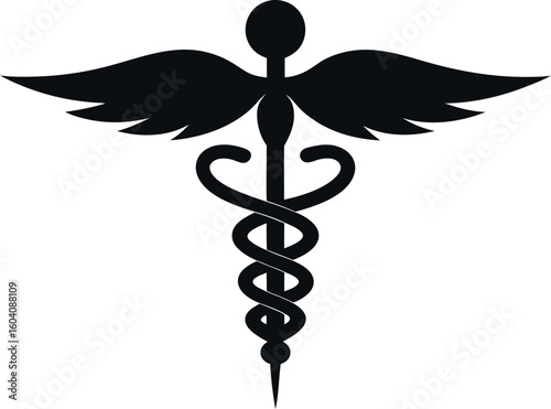 caduceus silhouette vector, caduceus medical black symbol