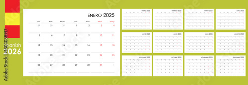 spanish calendar 2026, minimalist planner template for print or web