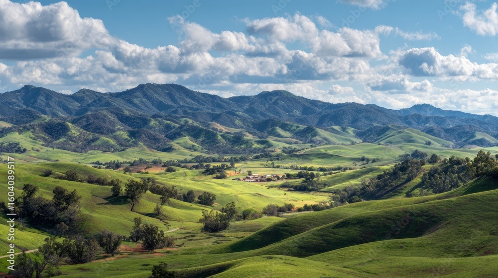 Fototapeta premium panoramic landscape of green fields for background