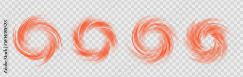 Heat air swirl wind effect set on transparent background. Hot vortex infrared vector effect.
