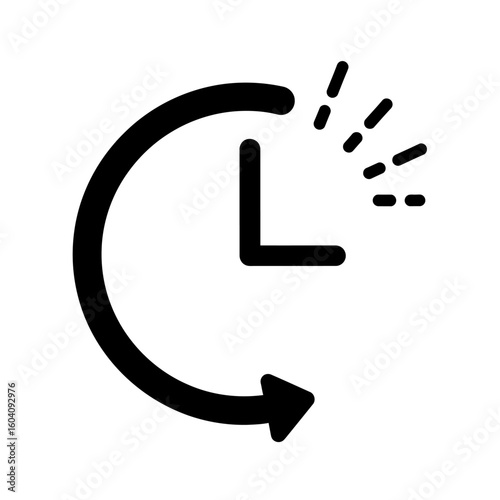 Clock icon with arrow showing time moving backwards in black and white