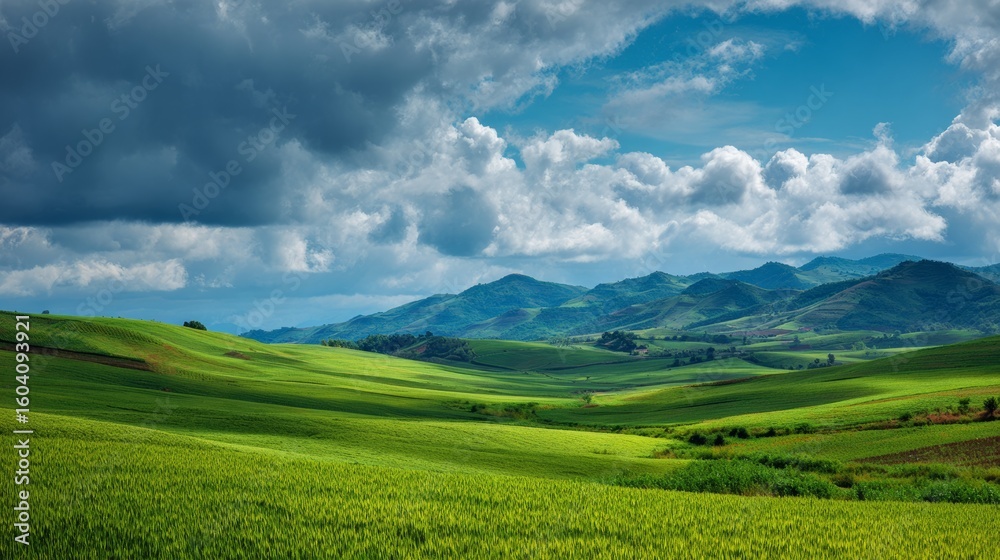 Fototapeta premium panoramic landscape of green fields for background