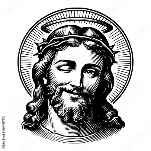 Jesus Christ Winking, Vector Illustration.