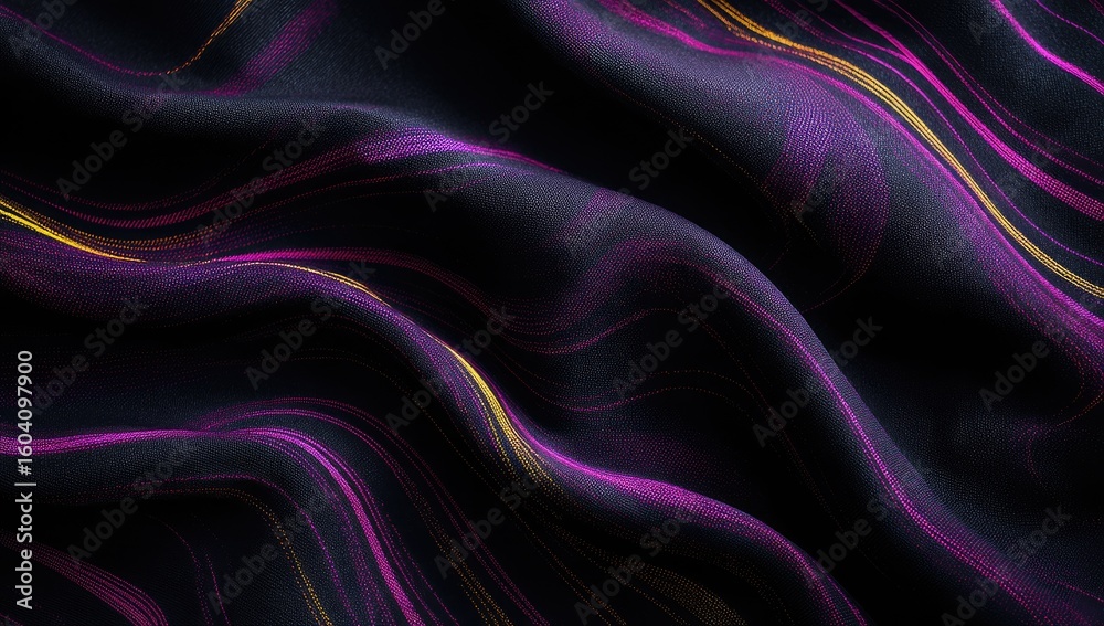 Obraz premium Dark fabric with swirling, purple-pink, and gold patterns