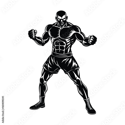 Vector a boxer stand with pose vector silhouette on white background